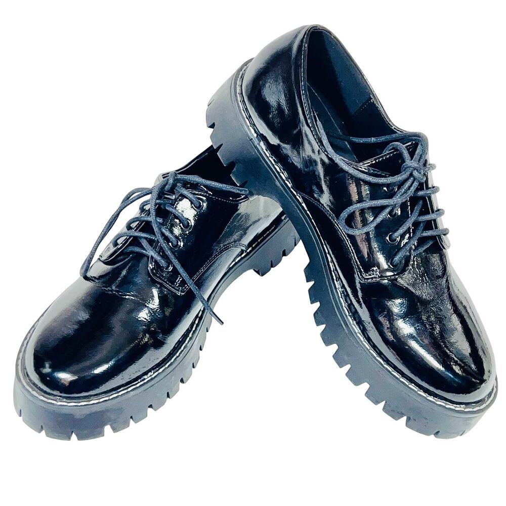 Forever 21 Platform Shoes Women 8.5 Black Patent Faux Leather Boots Used